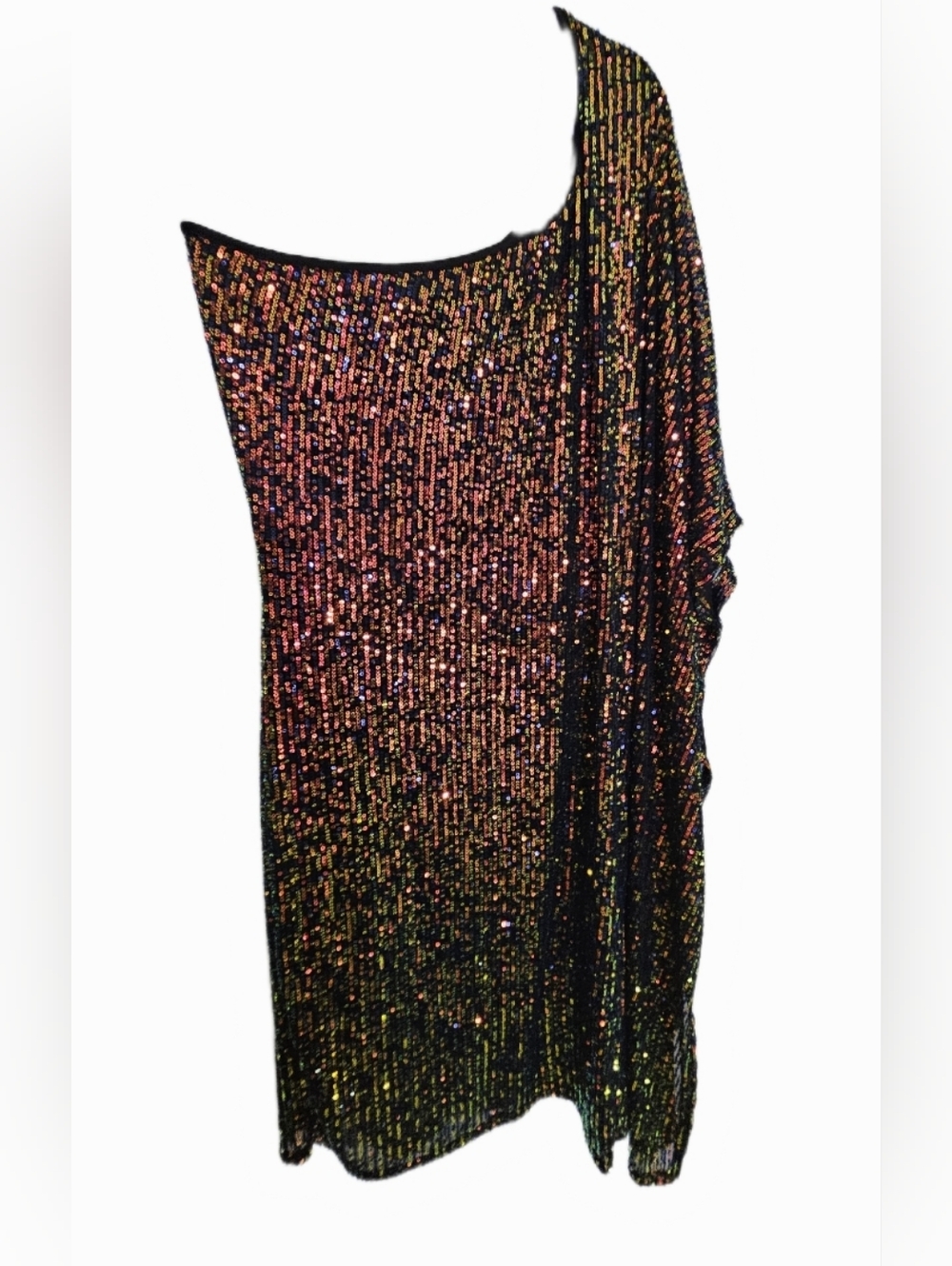 Curvy Sense Multicolor Sequin And Black One-Shoulder Mini Dress